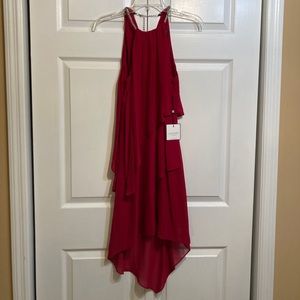 NWT Laundry Shelli Segal Dress Semi Sheer Ruffle Hi Lo Size 2 Jewel Choker Neck
